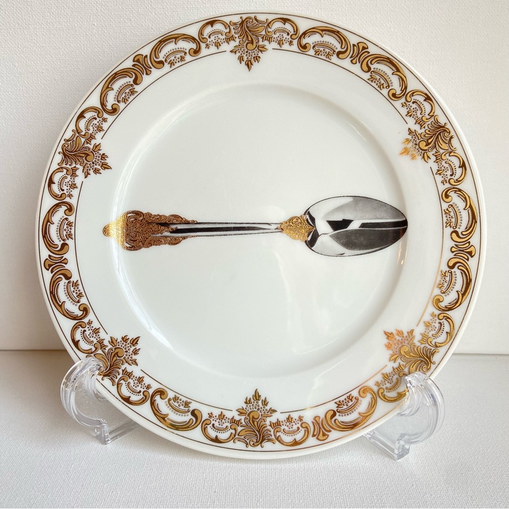 Godinger Email de Limoges dessert appetizer plate with spoon design by L Marino